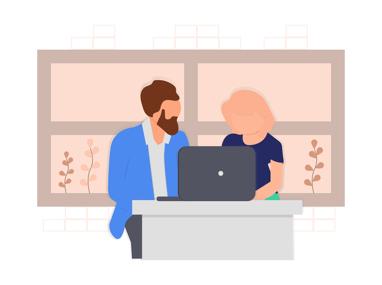 undraw_co-workers_ujs6 illustration of man talking to women, sharing business advice