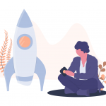 undraw_maker_launch_crhe Charater illustration of someone working on a launching the first version of a product into the market