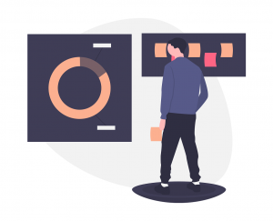 marketing_services_illustration Illustration of person analysing data to support the delivery of marketing services